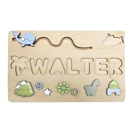 Personlig Navnepuslespil til Børn - Træpuslespil med Graveret Tekst på Bagsiden - Unikt Design og Perfekt Babygave - yujia