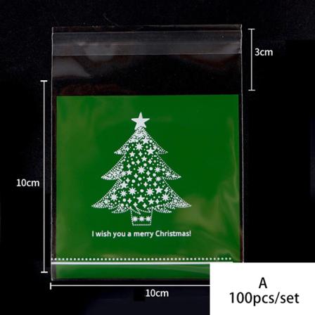 100st/pack Merry Christmas Cookie Candy Självhäftande Påsar Bak
