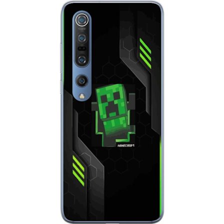 Kompatibelt Mobilskal till Xiaomi Xiaomi Mi 10 Pro 5G Grön pixelbaserad creeperliknande spelillustration med futuriska neoninslag och mörk techbakgr