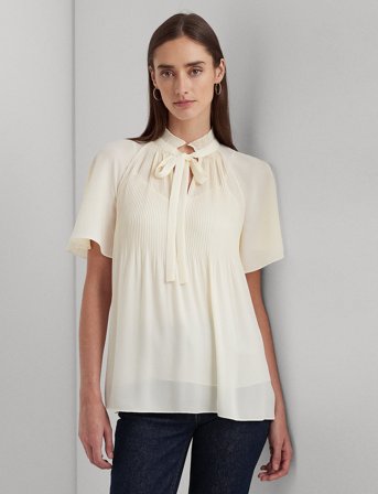 Lauren Ralph Lauren Pleated Georgette Blouse - Cream - S