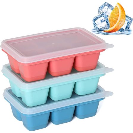 Isterningebakker til fryser 3-pak - Mini isterningebakker med låg og silikonebund med let frigørelse, stabelbare små isterningeforme til mini køleskab