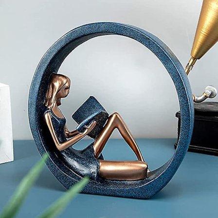 Wabjtam Jente Leser Figur Sirkel Resin Figur Leser En Bok Jente Leser Skulptur Leser Jente Ornamenter Figurer Dame Statue For Hjem TV-skap