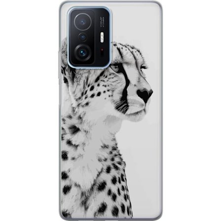 Xiaomi 11T Pro Gjennomsiktig deksel Stilsiktig svart-hvit nærbilde av en gepard med rolig blikk og elegante markeringer som fremhever dens kraftige o