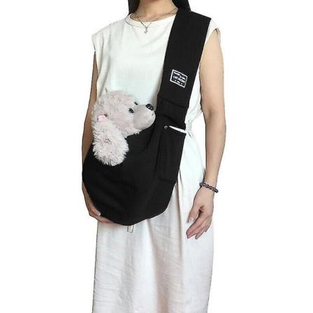 Bærbart kjæledyrveske, skulderreim, hundekattsele, valpeveske, reisehåndveske, svart