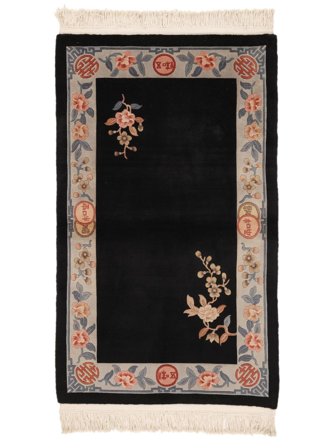 Orientalischer China 90 Line Teppich 91X152 Schwarz/Braun Wolle, China