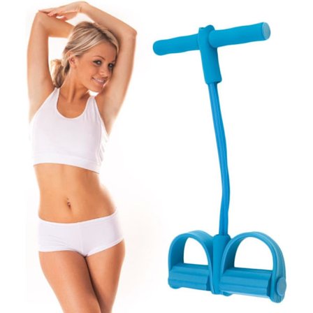 Sit-ups styrketränare, 4-rörs elastiskt dragrep Magtränare med fotpedal Fitness Stretching Bantning Träning Yoga ,blå