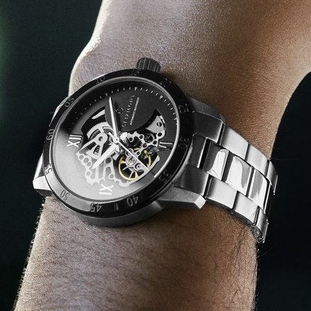 Dante II | Skeletové hodinky v striebornej a čiernej farbe pre mužov - Skeletové hodinky