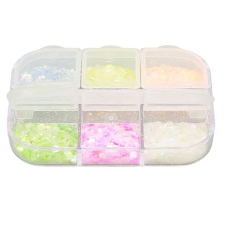 Negleglitter Blandet Glitter 6 Farger Lysende Dekorativ Neglekunst Sekvens for DIY Kunst
