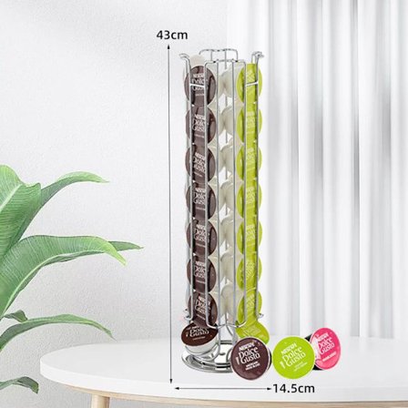 Silver Kaffekapselhållare för 32 Kapslar, Förvaringsställ för Tekapslar, Metallställ med Stor Kapacitet, Roterbar DockleGusto