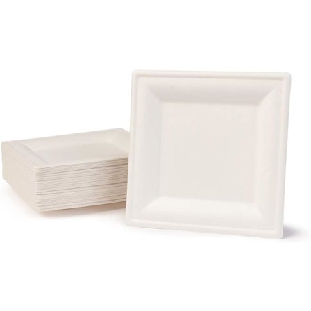 Bagasse-basert servise - 50 stykker misfarget hvite firkantede tallerkener