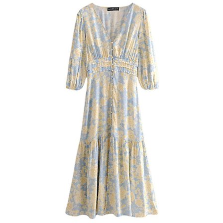 Fräsch Fairy Färg V-ringad Trekvartsärm Klänning