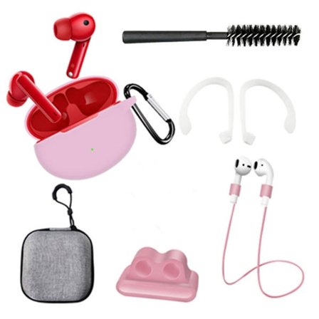 Huawei FreeBuds 4i silikondeksel med børstesett og oppbevaringspose - Rosa