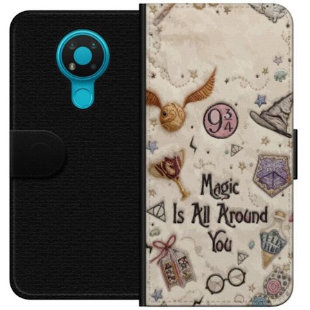 Yhteensopiva Lompakkokotelo Nokia Nokia 3.4 Kirjailtu taianomainen kuvaus, jossa on symboleja, lainauksia ja satumaailmaa, joka on inspiroitunut satui