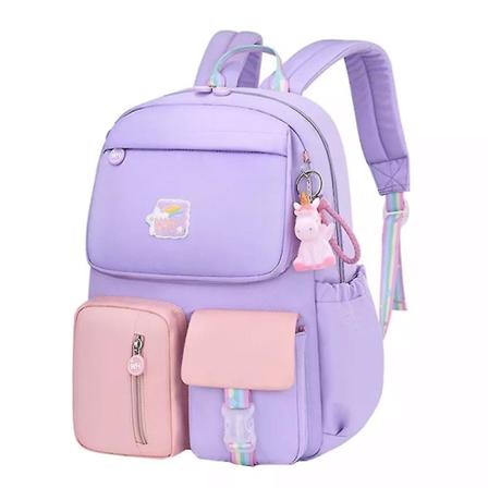 2 Storlekar Regnbåge Skolryggsäckar Lämpliga Seriefigurer Skolväska För Tonårsflickor Skolväska Betyg 1-6 Kvinnor Resväska Ryggsäck S Purple with pink