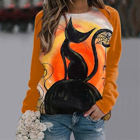 Naisten Halloween collegepaidat Kurpitsa Face Tanssi Luuranko Paita Pitkähihainen Villapaita Hauska Graafinen Neulepusero