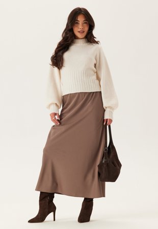 BUBBLEROOM - Satin Midaxi Skirt - Nougat