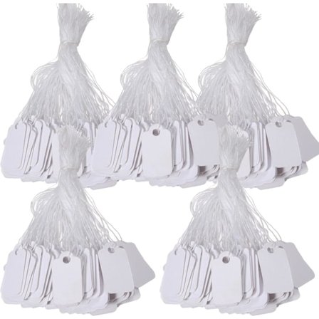 500 st Prislappar, 24 x 15 mm Vita Etiketter med Snöre, Tomma Prislappar i Papper Skrivbara, Smycken Kläder Presentetiketter