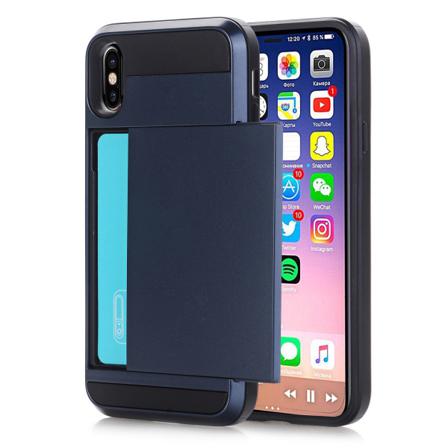 Iphone Xr Stöttåligt Skal Med Kortfack-marinblå