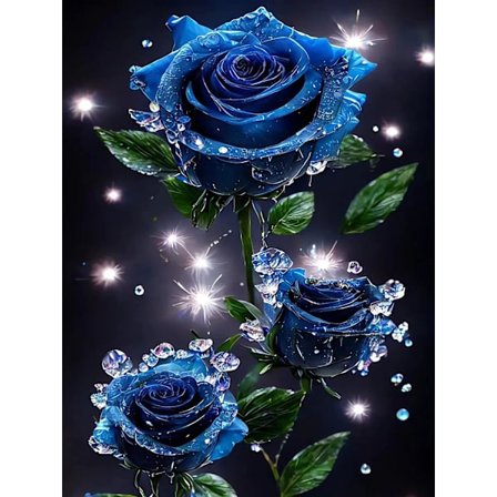 30x40cm, Vattendroppe Blå Ros 5d diamantmålning strassbroderi