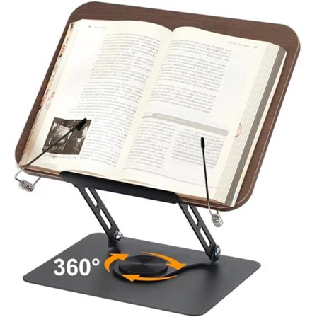 Bogholder til Læsning, med 360° Roterbar Base, Foldbart Stativ, Højdejusterbar til Noder, Tungere Bøger, Laptop