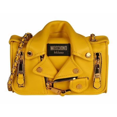 Moschino, Moto Jacket Leather Crossbody Geel, Dames, Maat:ONE Size