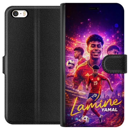 Kompatibel Tegnebogsetui til Apple Apple iPhone 5 Lamine Yamal fodboldplakat i spansk landsholdstrøje med dynamisk handling, farverig sportsillustrat