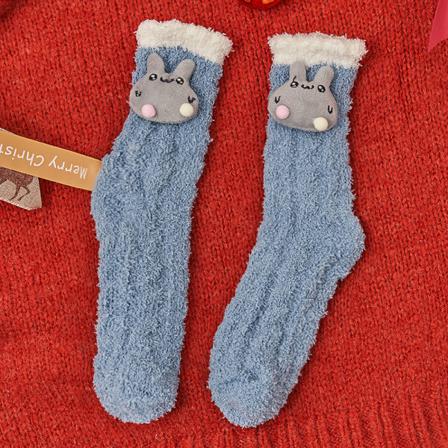 2 St Super Soft Fuzzy Cozy Home Sovstrumpor Varm Tofflor Blå Kanin