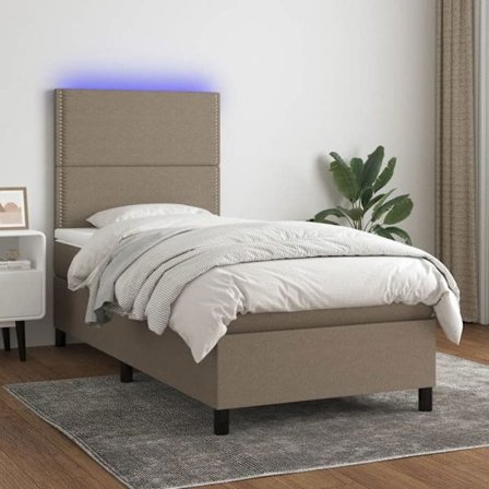 Maison Exclusive - Seng med lameller og madras samt LED Taupe 90x190 cm Stof