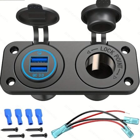 Oppgradert 12V QC 3.0 USB-laderkontaktpanel, dobbel USB-port sigarettenner, med berørings-på/av-bryter, vanntett
