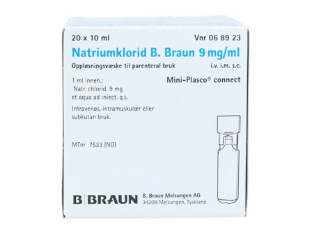 B. Braun Natriumklorid 9 mg/ml inj, 20 x 10 ml