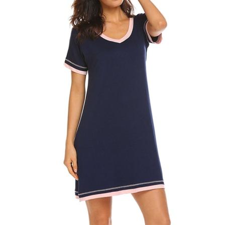 Women's Loose Casual Short Sleeve Nightdress Purplish Blue 2XL