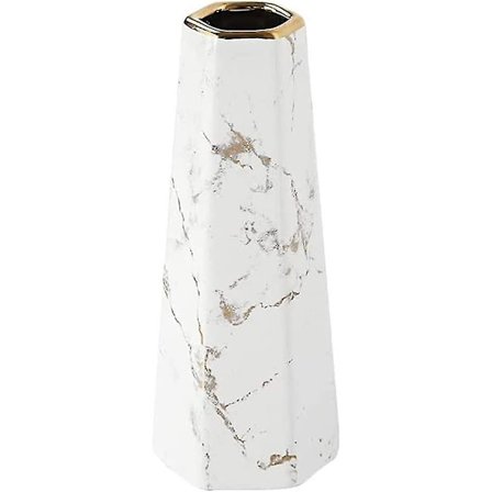 Dekorativ keramisk vase Hvit gull marmor vase Moderne blomster vase for hjemmedekorasjon, stue, midtpunkter (hvit, liten) (hy)
