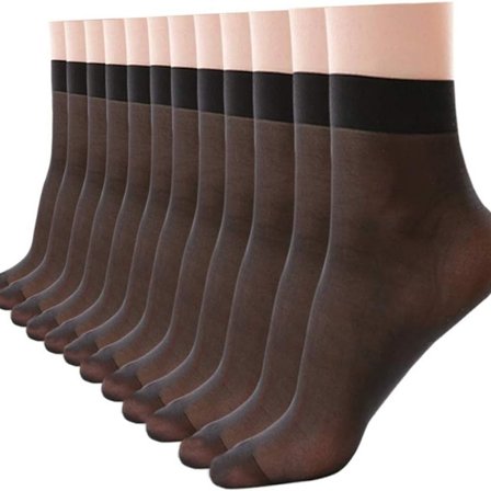 Pakke med 10 nylon ankelsokker for kvinner, gjennomsiktige strømpebukser, svart KLB