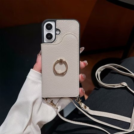 iPhone 13ProMax -kotelo, beige, crossbody-rengas, kalanruoto, kiinteä, täysi, anti-fall-tarra