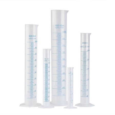 PIXNOR 5 stk. Transparent Målecylinder i Plast med Graduering 50ml / 100ml / 250ml / 500ml / 1000ml