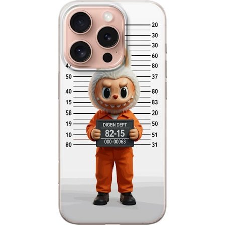 Yhteensopiva Puhelinkuori Apple Apple iPhone 16 Pro Söpö piirretty pupuhahmo vankilavaatteissa ja vankinumerolla taustana mittamerkinnät
