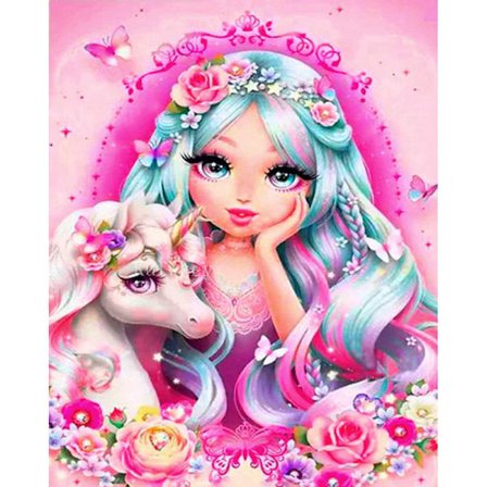 30 x 40 cm, jente med langt hår Diamantmaleri Broderi Diamo