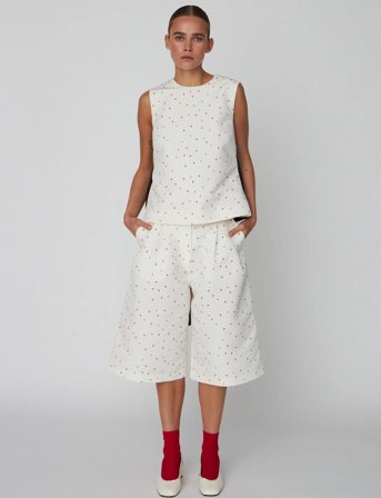 Stella Nova Heart Printed Bow Top - White - 38