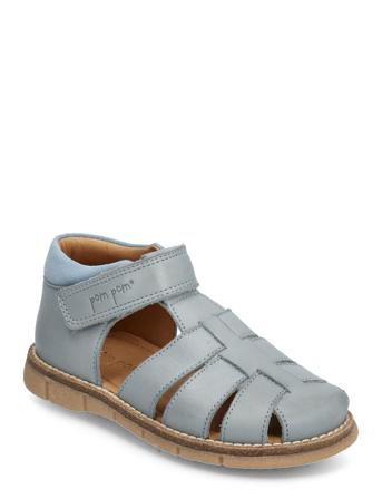Classic Velcro Sandal Pom Pom Blue