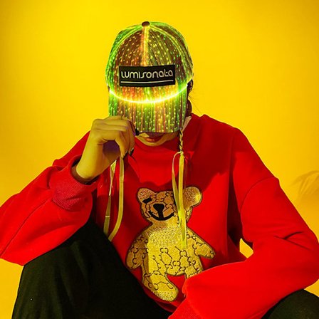 LED fiberoptisk lysende lue, løper om natten, kul lysende lue, fiberoptisk lue, par lysende lue, svart