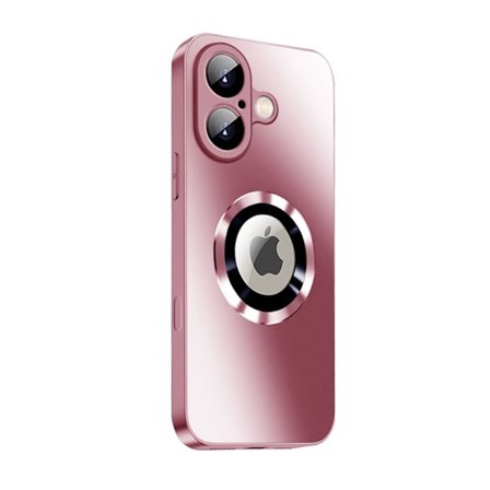 Magnetic Cover iPhone 16 med linsskydd och logotypvy - Rosa