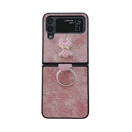 Sött björn läderfodral kompatibelt med Samsung Galaxy Z Flip 4 med ringhållare stativ stöttåligt