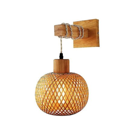 Retro Vegglampe Flettet Rattan Tre Sconce Stue Soverom Lampe Vintage Soverom Dekorasjon Lys