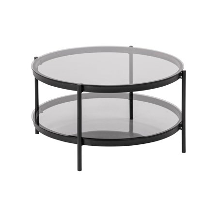 Bayonne Couchtisch, Ø79x42cm, runder Wohnzimmertisch in Schwarz, modernes Industrie-Design mit 2 praktischen Ablagen, stilvoller Sofatisch.