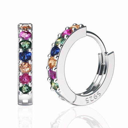 925 Sterling Silver Små Hoop Örhängen för Kvinnor Flickor 8mm Cubic Zirconia Huggies Örhängen Allergivänliga Brosk Örhängen_max