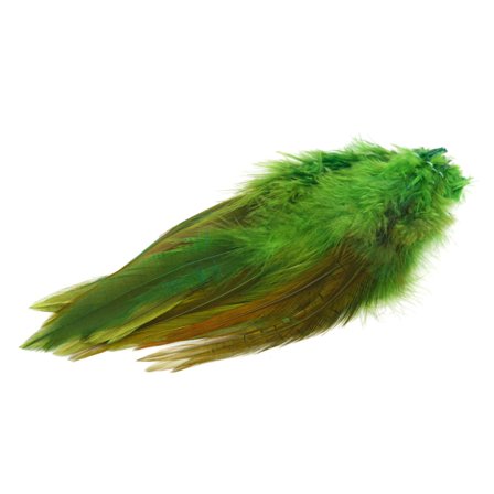 Natures Spirit Strung Saddle Hackles - Brown Dyed Green