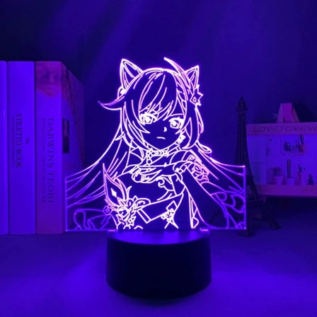 Genshin Impact Keqing lampa Anime 3D LED-lampa nattlampa
