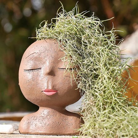 Ansiktsblomkruka Huvud Krukväxt Kruka Söt Harts Kaktus Krukväxt med Dräneringshål Sött Ansikte(Växter ingår ej.)