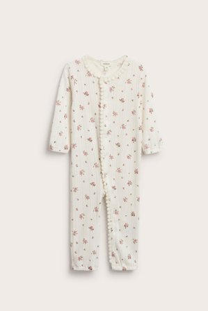 Newbie | Blomstret jumpsuit med blonder | Offwhite