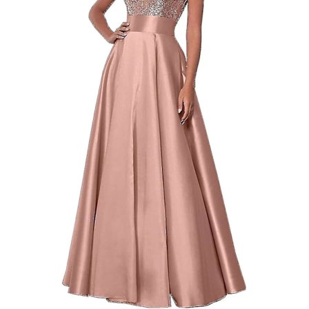 Dame Ensfarvet Satin Lang Nederdel Elastisk Talje Elegant Banket Fest Aften Bryllup Høj Talje Lang Nederdel